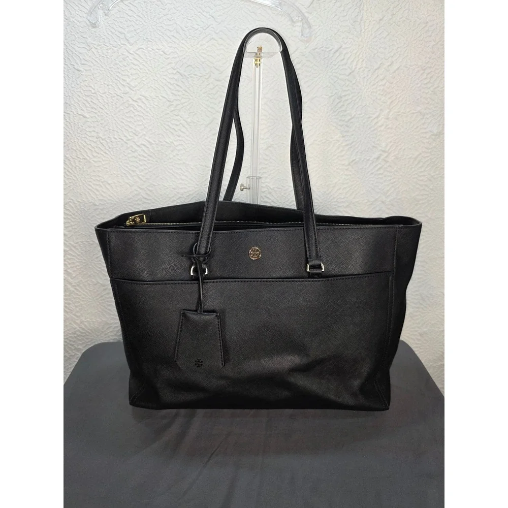 Tory Burch Robinson Tote Bag Women L Black Good Saffiano Leather Shoulder Bag